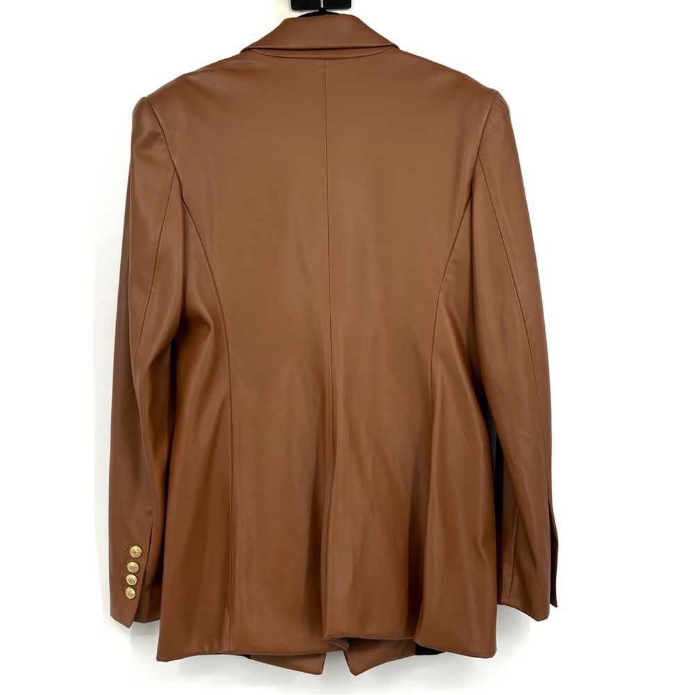 Zara Brown Tan Fall Faux Leather Double Button Blazer Oversized Coat SIze Small - Picture 4 of 5